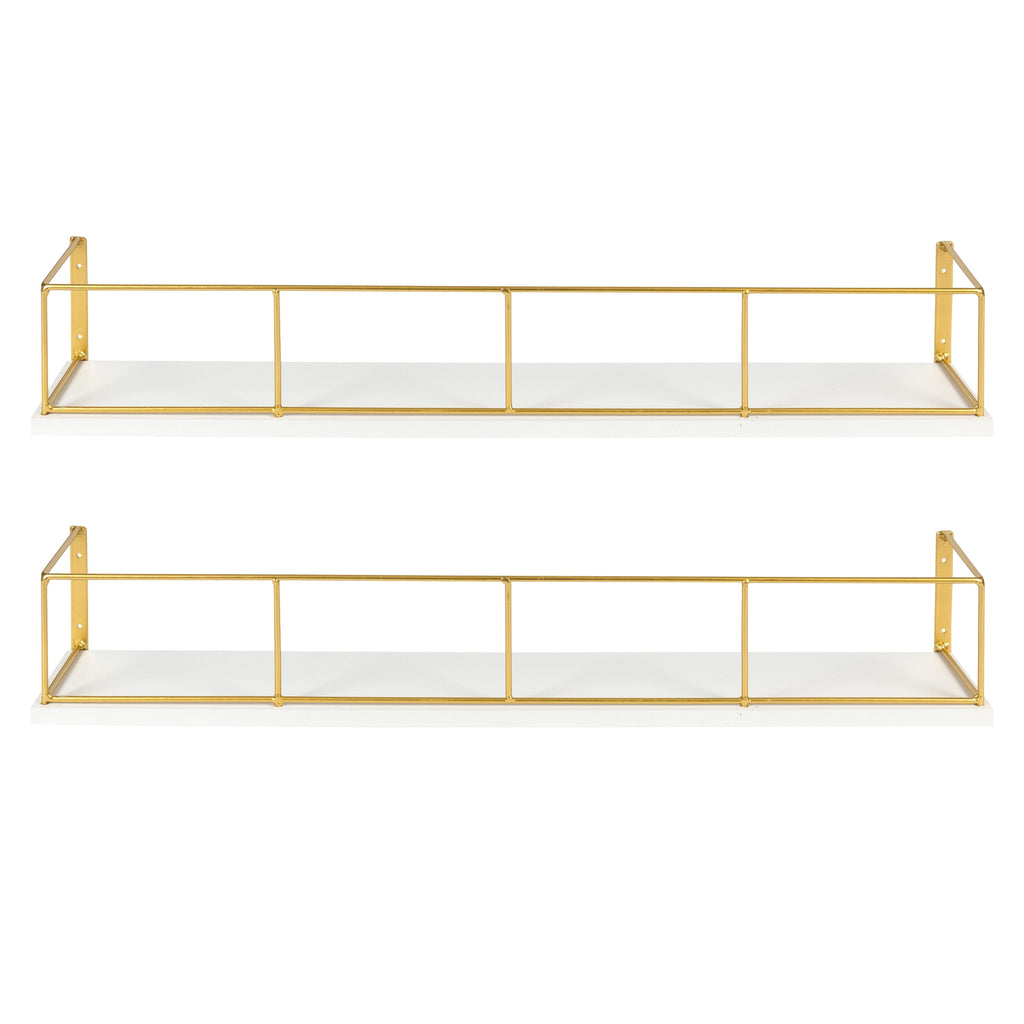 Kate and Laurel Benbrook 24 inch 2-Pack Wood and Metal Floating Wall Shelves, White and Gold