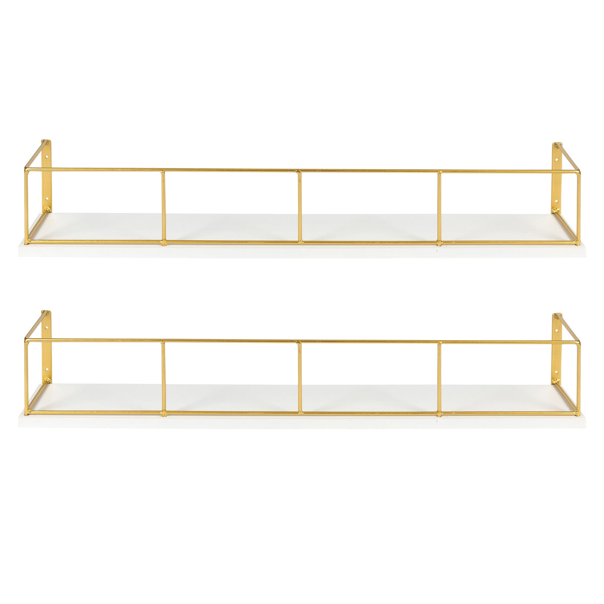 Kate and Laurel Benbrook 24 inch 2-Pack Wood and Metal Floating Wall Shelves, White and Gold