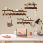 Floating Shelves with Hooks,Coat Rack Shelf Wall Mounted,Wood Coat Rack,for Bedroom, Living Room, Bathroom, Kitchen, Picture Ledge,with 8 Hooks