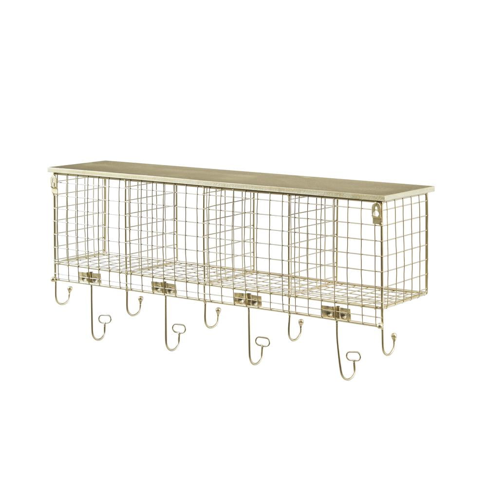 Linon Four Cubby Metal Wall Shelf in Gold