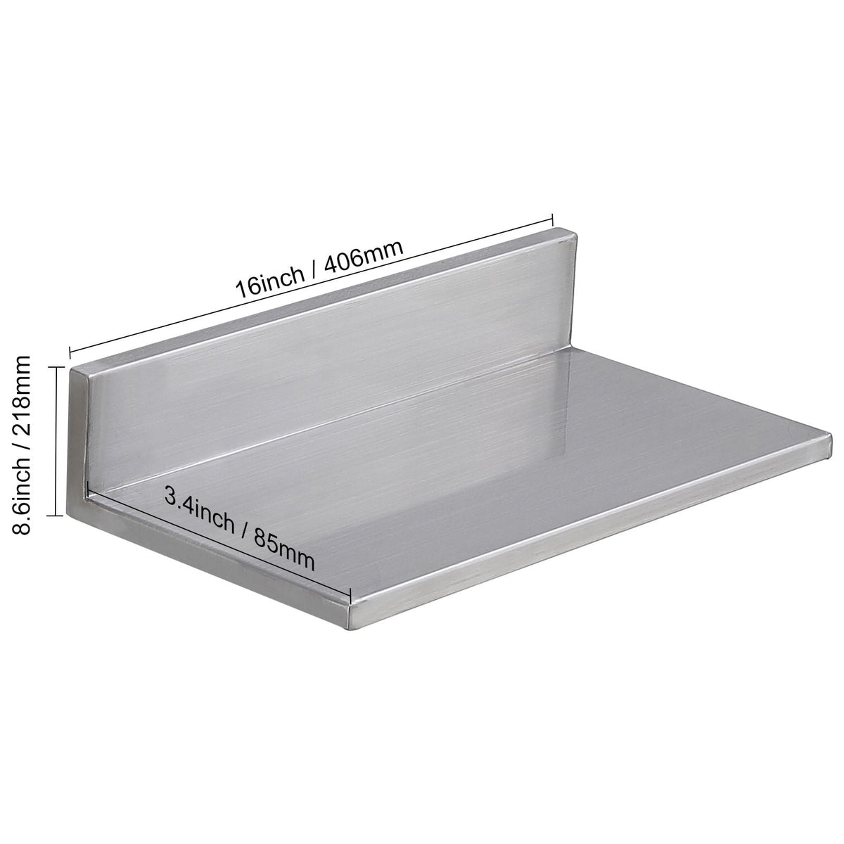 Wall-Mounted Stainless Steel Floating Shelf, 430 Stainless Steel, 44 lbs Capacity, L-Shape Design, for Kitchen Bedroom Garage