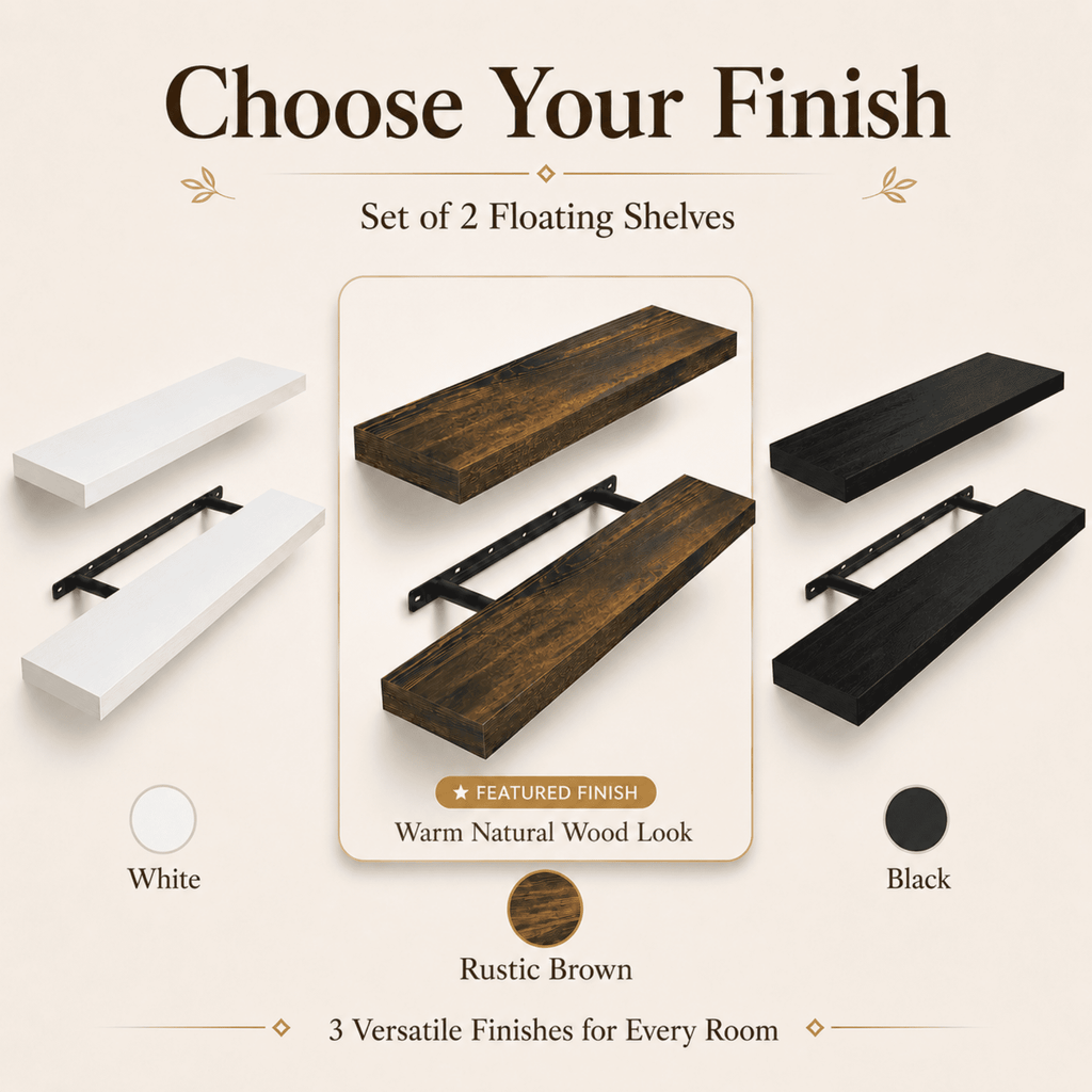 MEHOOM 36" Rustic Solid Wood Floating Shelves for Wall Set of 2, Brown Book Shelves,Wall Shelves for Bathroom,Bedroom,Living Room,Kitchen,Study Room, Kids Room, Farmhouse Decor