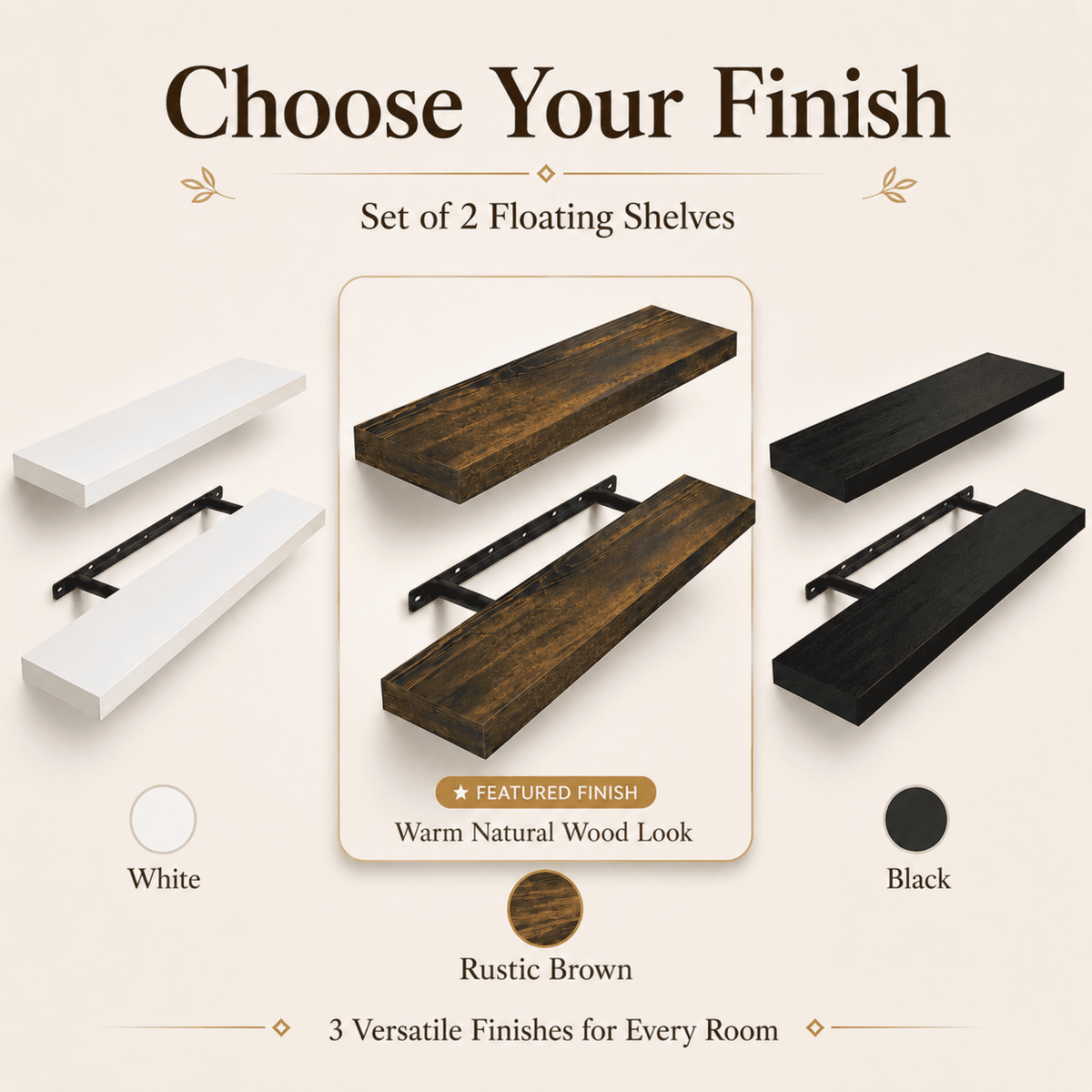 MEHOOM 36" Rustic Solid Wood Floating Shelves for Wall Set of 2, Brown Book Shelves,Wall Shelves for Bathroom,Bedroom,Living Room,Kitchen,Study Room, Kids Room, Farmhouse Decor