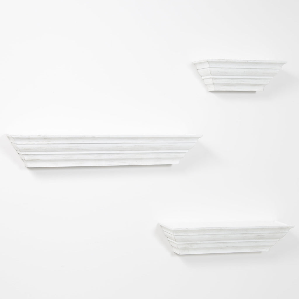 Gallery Solutions Traditional Distressed White 3 Piece Floating Ledge Shelf Set
