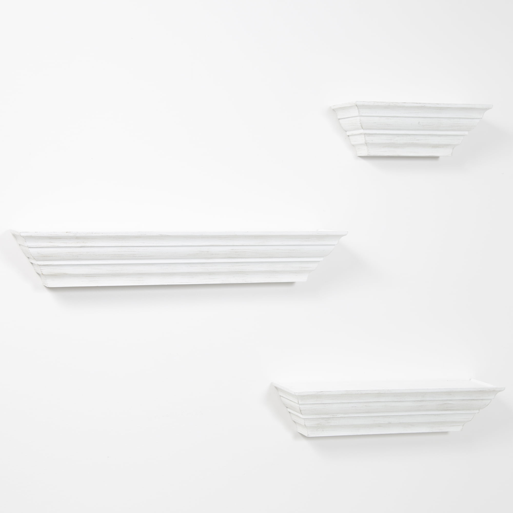 Gallery Solutions Traditional Distressed White 3 Piece Floating Ledge Shelf Set