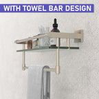 Woindo Bathroom Glass Shelf with Full-coverage Railing, Floating Tempered Glass Bathroom Wall Shelf Rectangle 16 Inch Over The Toilet Storage Cabinet, Towels, Gaming Floating Shelves