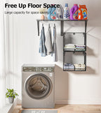 2 Pack Laundry Room Shelves Organization and Storage,Wall Mounted Clothes Drying Rack with Wire Mesh Basket Over Washer and Dryer, (Black, 2 Pack)