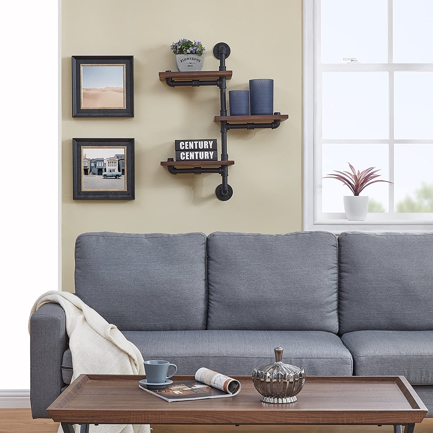 Danya B. 3-Tier Vertical Floating Staggered Industrial Rustic Pipe Shelving Unit - Wall Mount