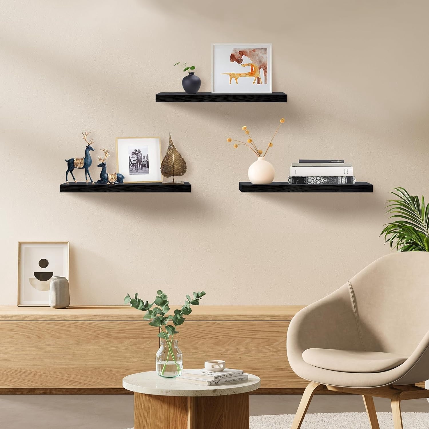 Floating Shelves for Wall Set of 3, 36" White Wall Shelves for Home Decor, Frame Display White Floating Shelf for Living Room, Bedroom, Bathroom, Kitchen