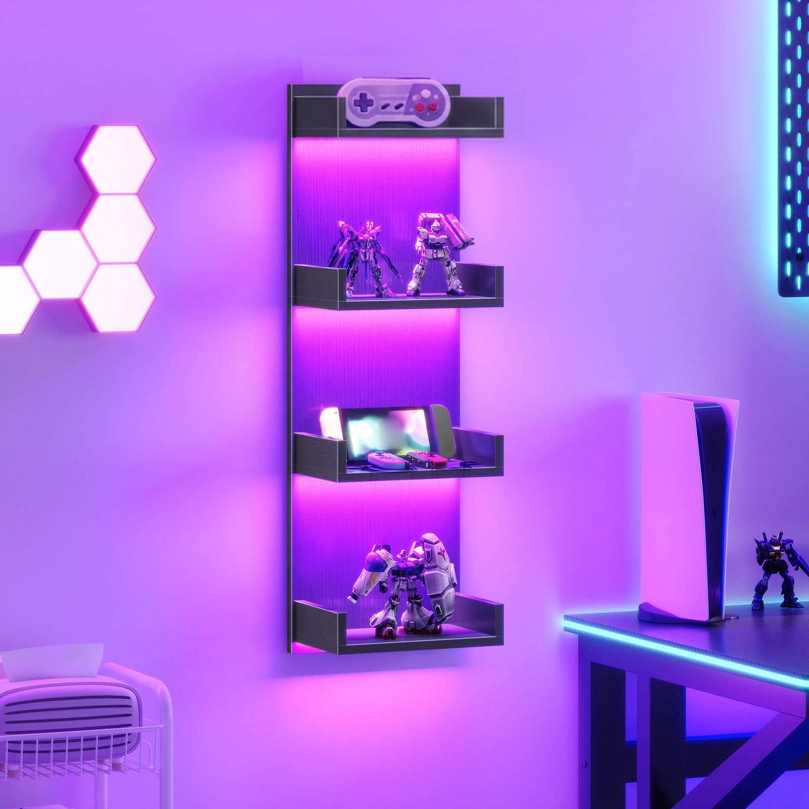 HOOBRO Vertical 4-Tier LED Floating Wall Shelves, Black