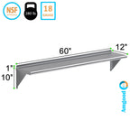 AmGood 12 in. x 60 in. Stainless Steel Wall Shelf | NSF Certified | Appliance & Equipment Metal Shelving | Kitchen, Restaurant, Garage, Laundry, Utility Room
