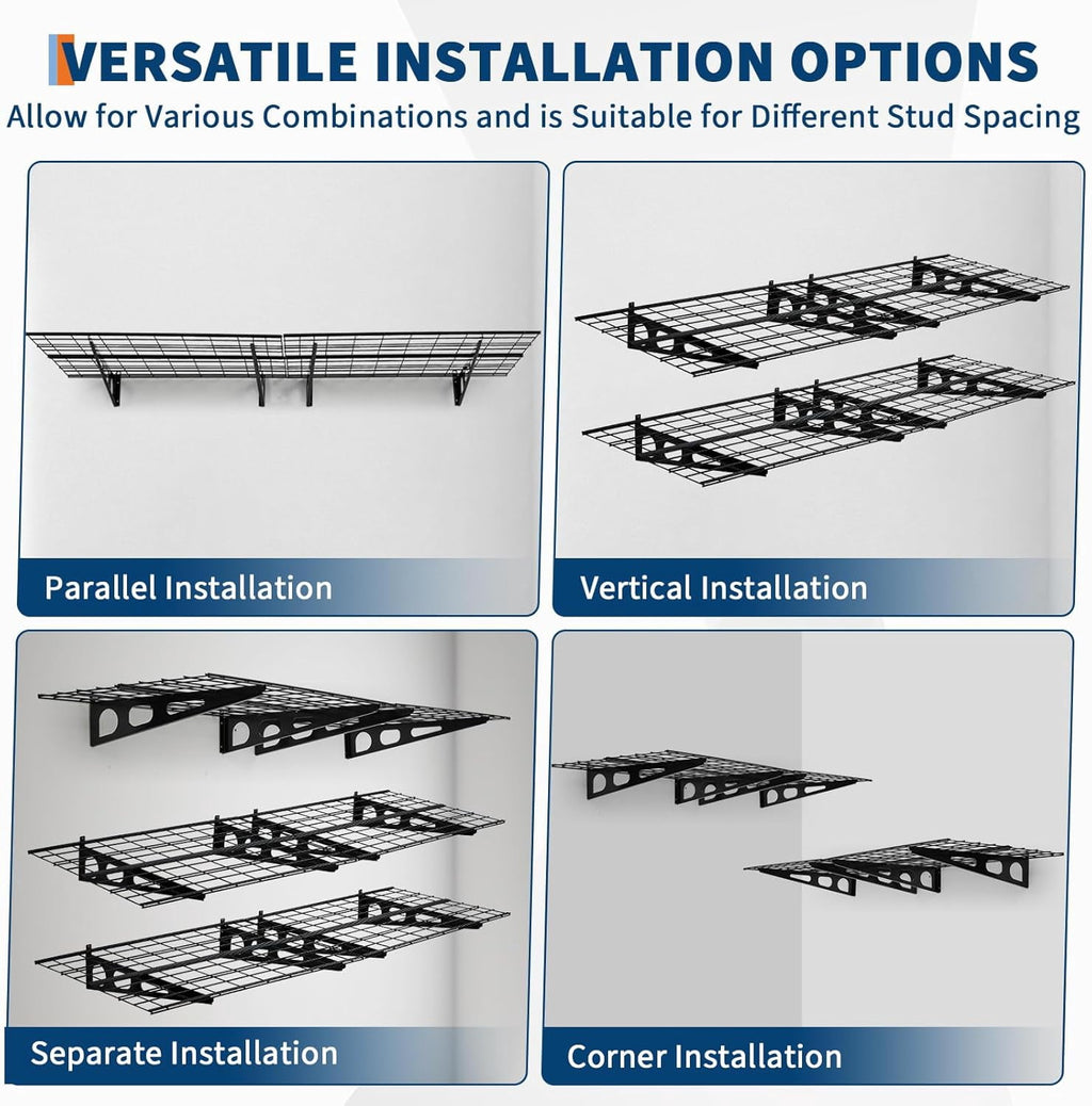 Garvee 2 Pack 2x6Ft Garage Storage Shelving Wall Mounted, 24-Inch-By-72-Inch 1600 Lbs Heavy Duty Storage Shelves, Wall Shelve Garage Storage Rack Floating Shelves Organization for Warehouse, Laundry