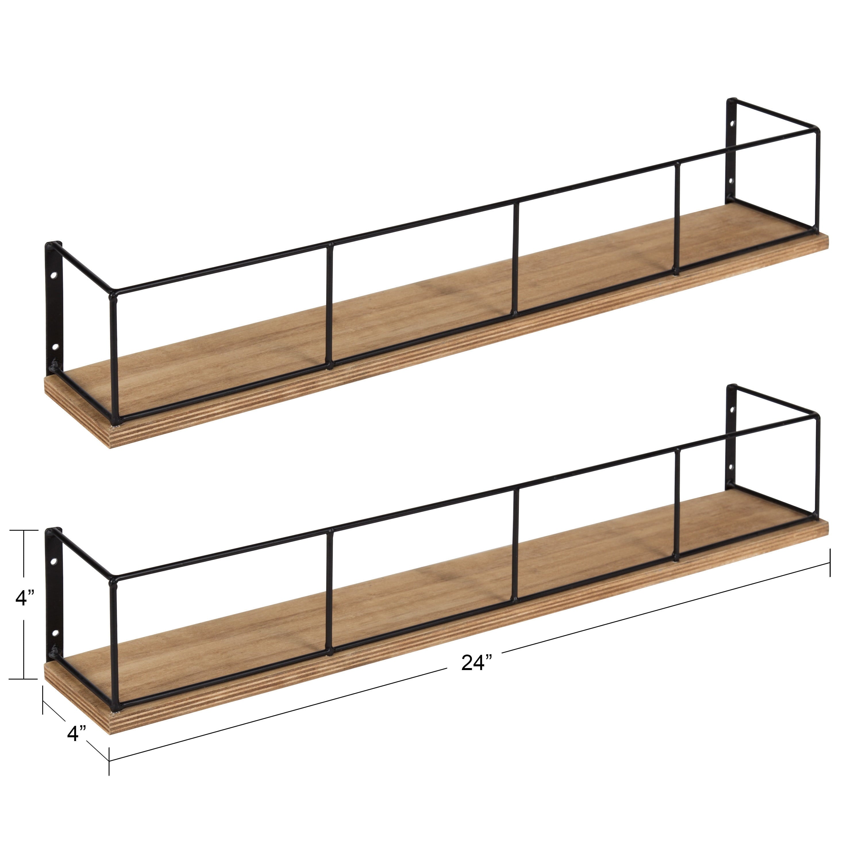 Kate and Laurel Benbrook 24 inch 2-Pack Wood and Metal Floating Wall Shelves, Rustic Brown and Black