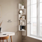 LEDREM Floating Corner Shelf - 5-Tier Wall Mount Bookshelf, Space-Saving Design, 13.2lb Capacity per Shelf, Cloud White