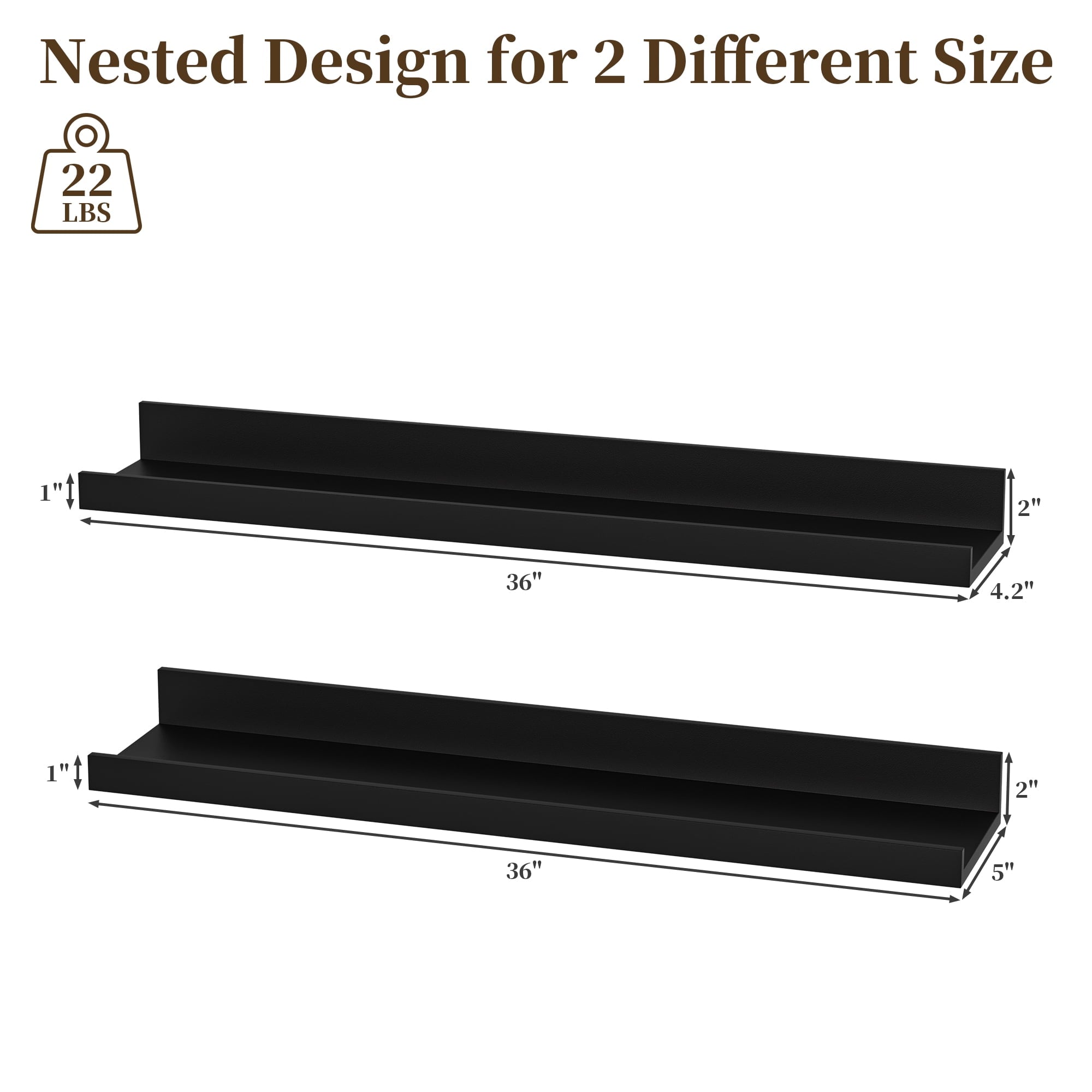 LOMANTOWN 36" Wall Shelves for Bedroom Decor, Set of 2 Floating Shelves for Wall Storage, Rustic Wood Display Mounted Corner Shelves for Books, Plants, Kitchen, Bathroom, Living Room