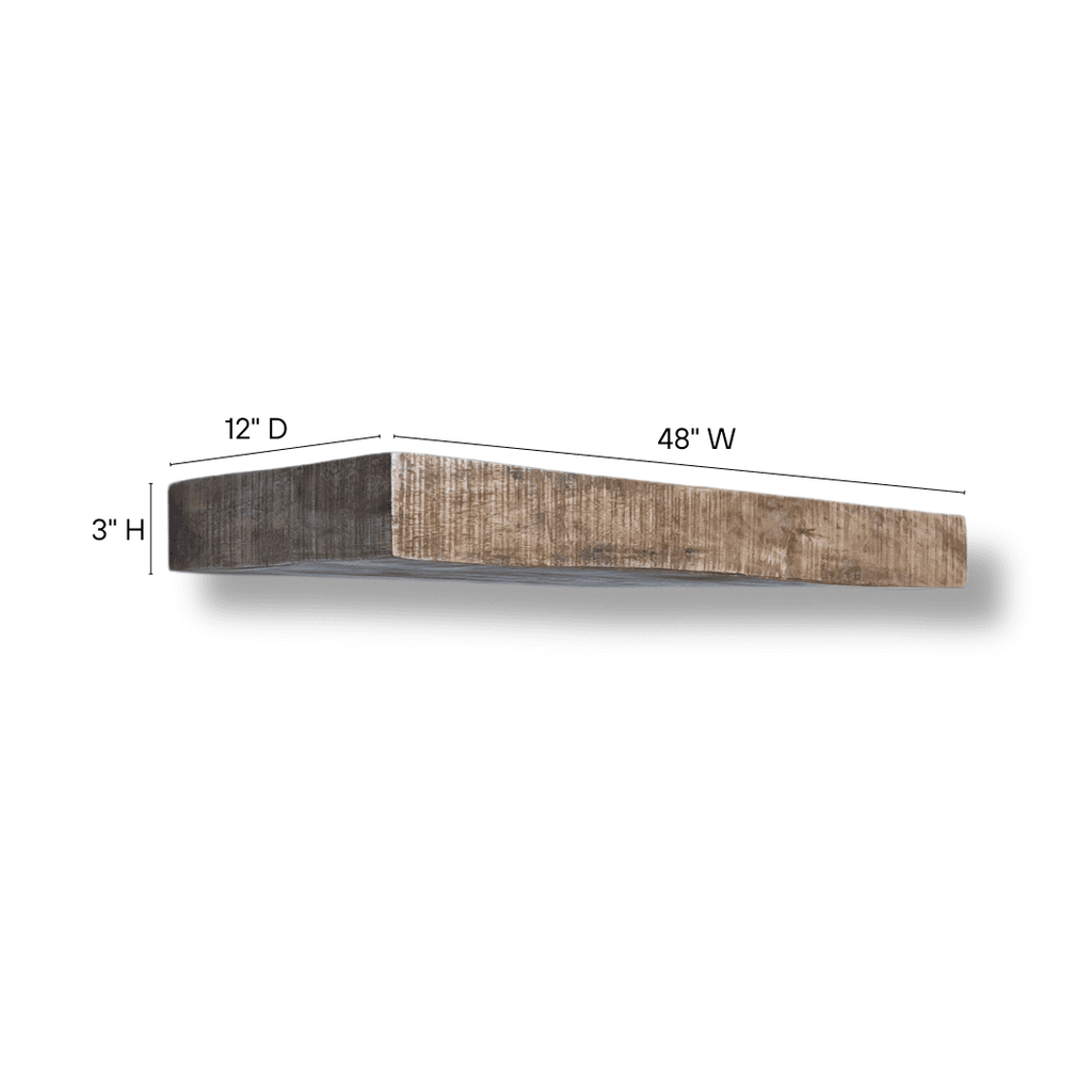 Posh Pollen - Hollow Floating Shelf, Hidden Bracket, Mango Wood, Heavy Duty, Wall Mounted Shelf, 48Wx12D, Light Wash