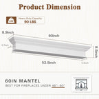 Kincubow 60" Fireplace Mantel Shelf Floating Wood Mantel Shelf with Hidden Bracket Rustic White Wall Mount Faux Fireplace Shelf 60 x 9 x 8