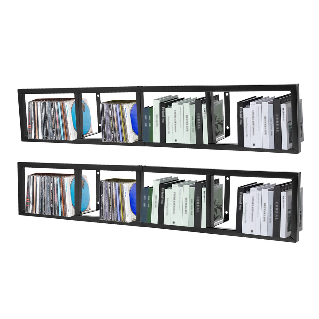 2x Floating Shelf Wall Mount CD DVD Rack Rectangular CD Rack Media Storage Organizer Shelves Large Black