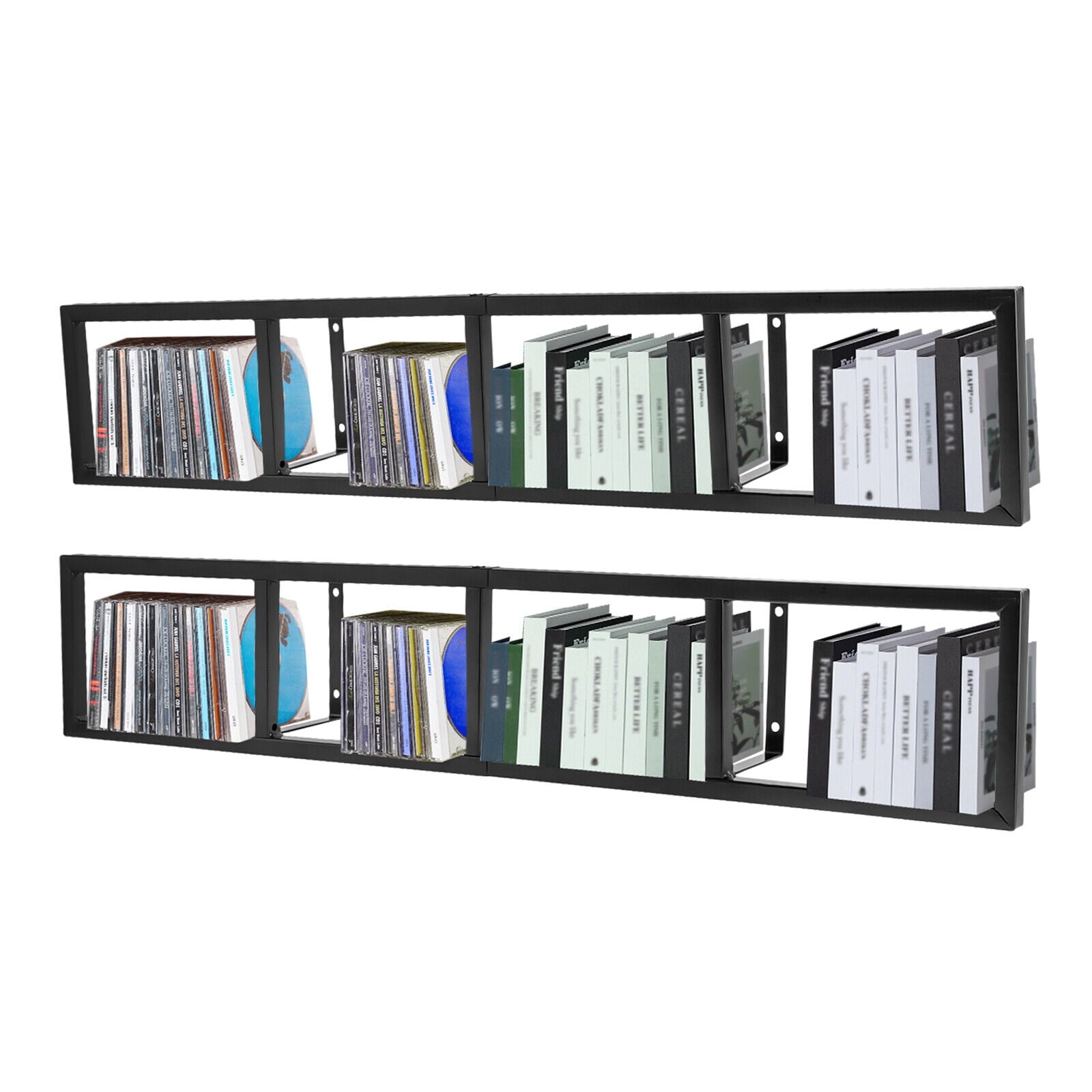 2x Floating Shelf Wall Mount CD DVD Rack Rectangular CD Rack Media Storage Organizer Shelves Large Black