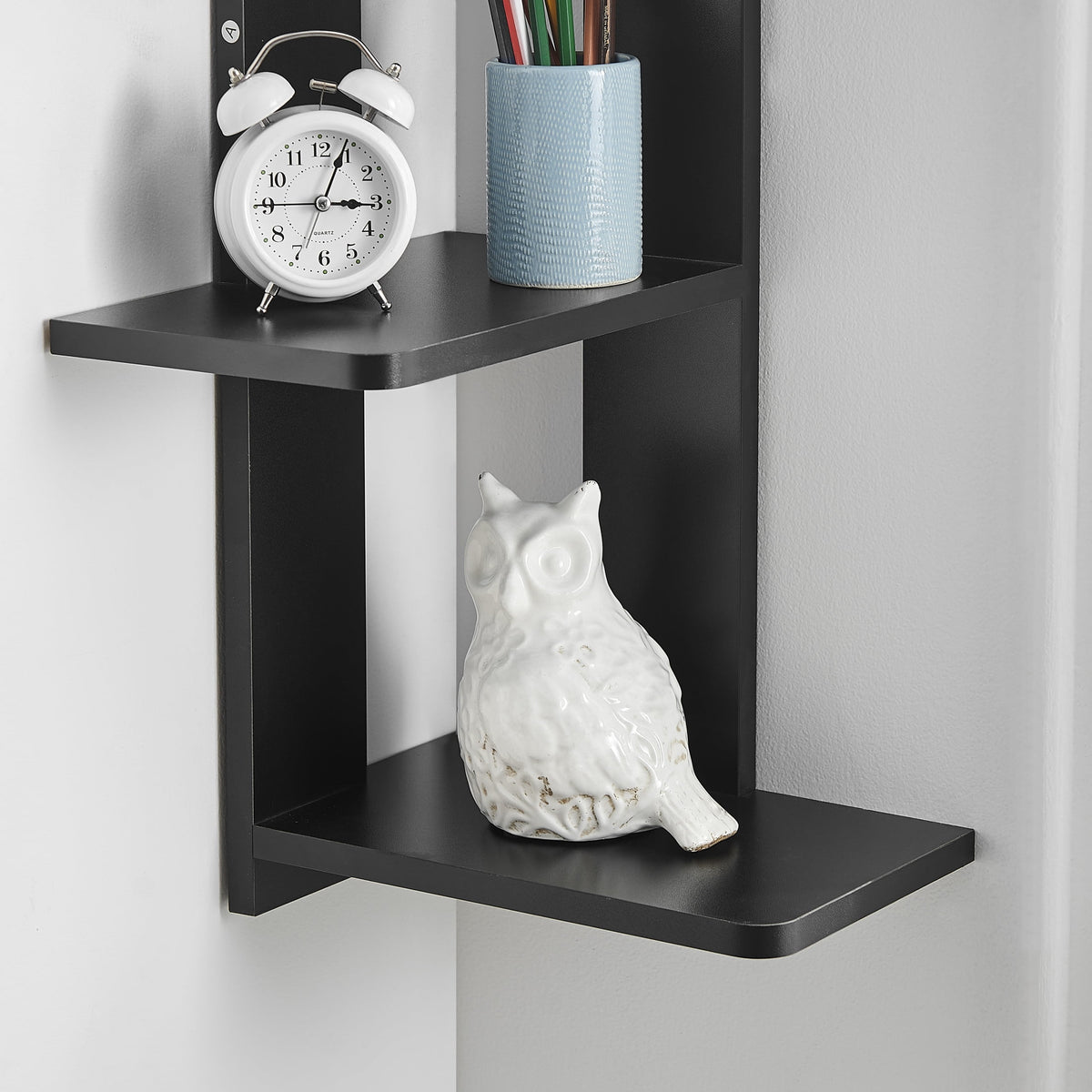 Danya B. Alvar Corner 4-Tier Floating Ledge Column Wall Shelf - Black