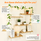 AMTPM Hanging Shelves for Wall, 5 Tier Boho Wall Decor Hanging Plant Shelf Floating Shelves Rope Rustic Wood Organizer Storage Hanger Rack for Aesthetic Home Bedroom Kitchen Bathroom