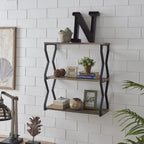 Danya B. Rustic Brown Industrial Zigzag Black Iron Floating 3-Tier Wall Shelf