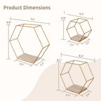 3Pcs Hexagon Floating Shelves with LED Light Strip, Modern Wall Mounted Metal Storage Shelves with Wooden Base, Wall Decor for Home Living Room Bedroom Bathroom