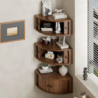 Fluted Corner Wall Cabinet Set of 3, Floating Corner Shelves with Sliding Doors, Wall Storage Organizer for Living Room