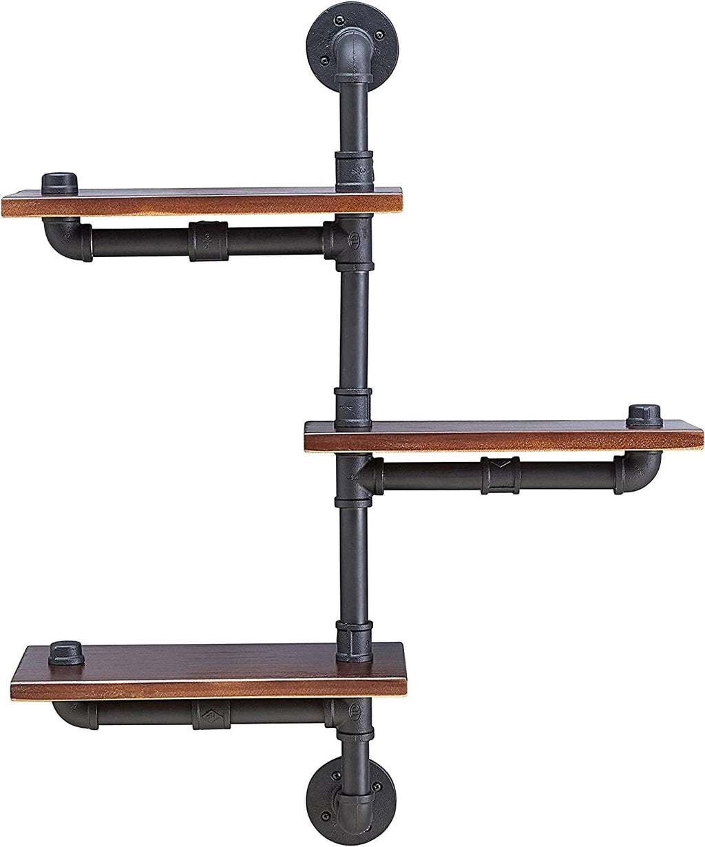 Danya B. 3-Tier Vertical Floating Staggered Industrial Rustic Pipe Shelving Unit - Wall Mount