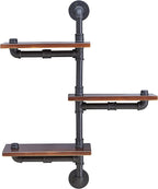 Danya B. 3-Tier Vertical Floating Staggered Industrial Rustic Pipe Shelving Unit - Wall Mount