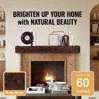 KFFKFF Wooden Fireplace Mantel, 60" x 8" x 6", 50 lbs Load Capacity, Natural Wood Shelf for Fireplace or Wall, Wall-Mounted Floating Farmhouse Design, Handcrafted Rustic Brown Mantel for Home Decor