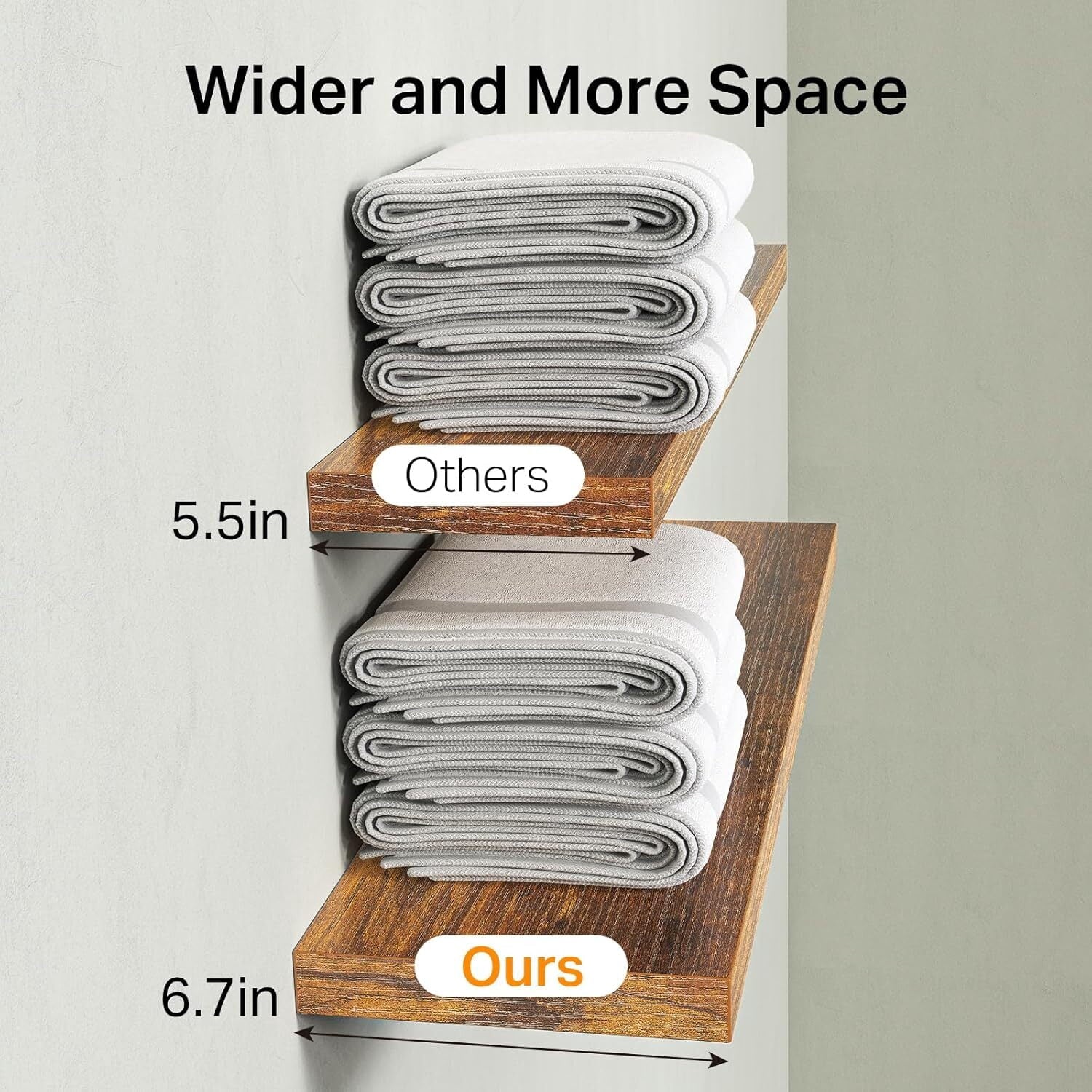 BAYKA Floating Shelves for Wall – Bathroom Shelves Rustic Wood with Metal Brackets for Bathroom, Bedroom, Kitchen, or Living Room Decor – Rustic Brown, 3 Set, Sturdy Storage with 22lb Capacity