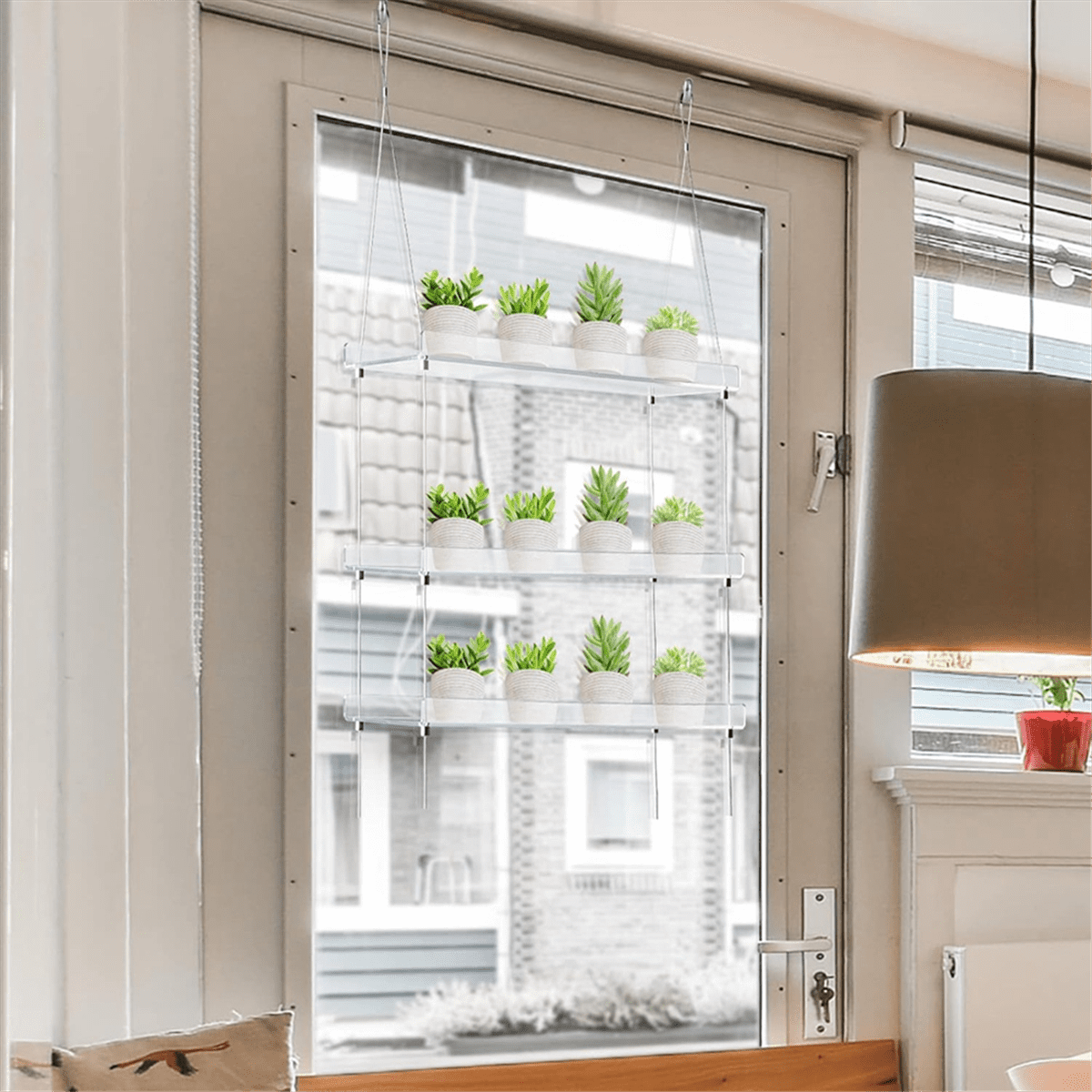 3-Tier Window Plant Shelves 16 Inch, Acrylic Adjustable Hanging Floating Shelf, Window Sill Extender for Indoor Plants