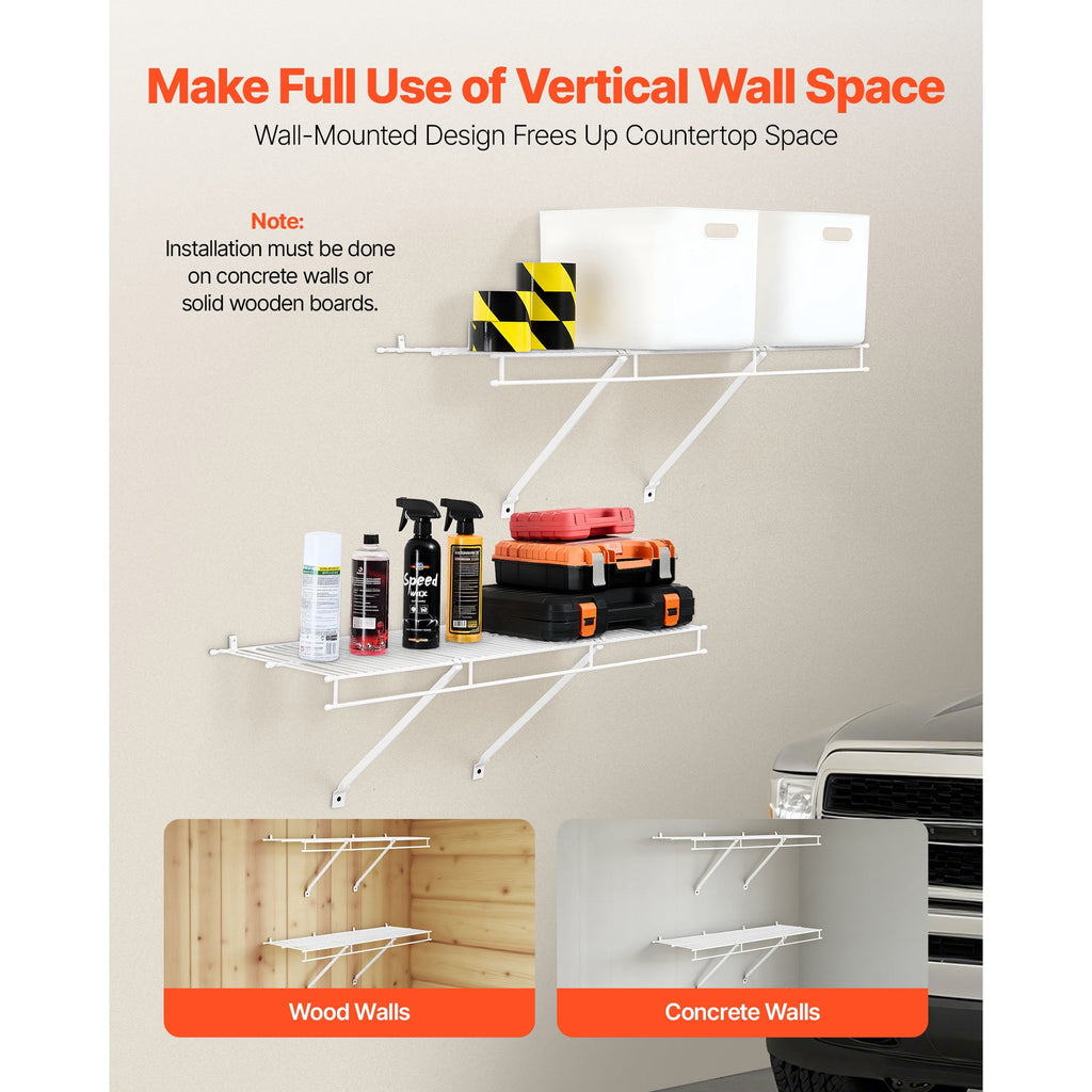 KFFKFF Wire Shelf Kit, 3 ft, Set of 2, Wall-Mounted Storage Shelves, Durable Carbon Steel Floating Shelves with Protective Coating, Ideal for Closet, Bedroom, Living Room, Office
