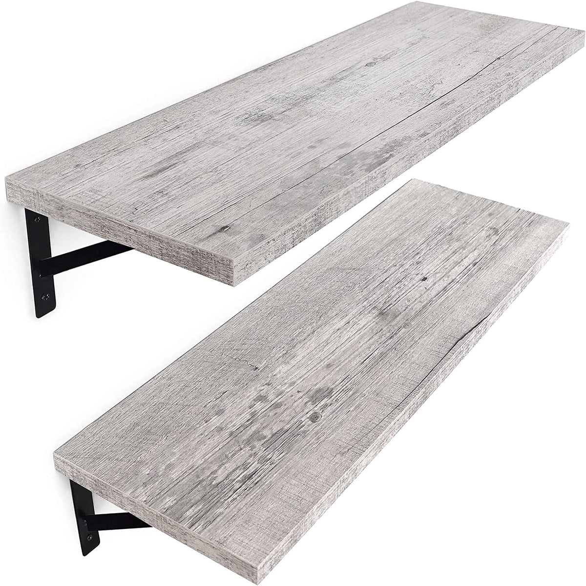 Under.Stated Floating Wall Shelves, 24” Wall Mounted Hanging Shelf Set for Living Room, Office, Kitchen, Bathroom &, Perfect Home Room Wall Decor, Designed with Rustic Pattern – (Whitewash)