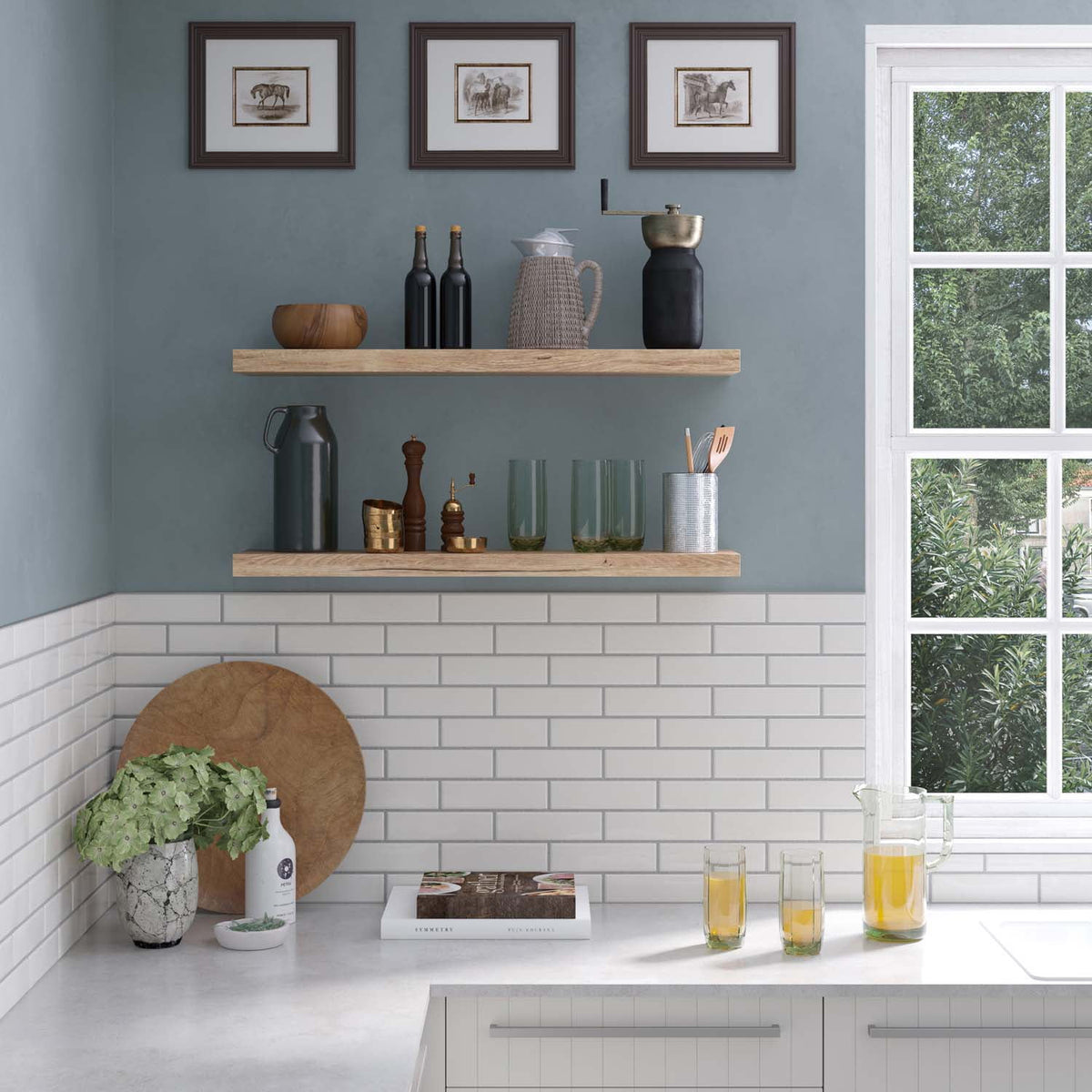Ballucci 36" Floating Shelves, 2-Pack Wood Wall Shelf Set with Invisible Brackets, 8" Deep, Oak Finish