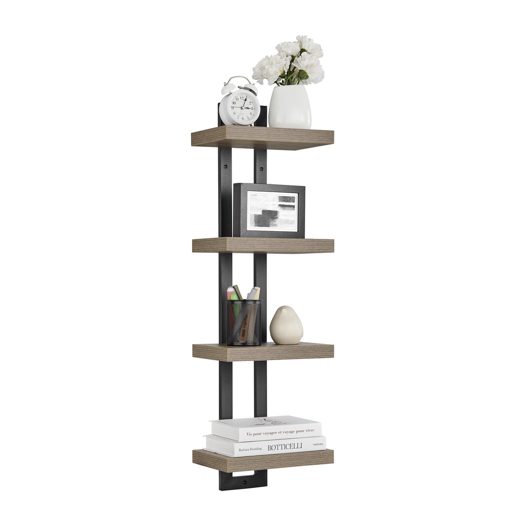 Danya B. 4-Tier Ladder Bracket Floating Wall Shelves - Black Metal and Walnut Finish