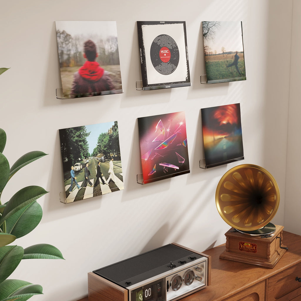 Lifewit Floating Shelves for Vinyl Record, 12 Pack 12" Clear Acrylic Wall Shelf Room Decor for Book/Photo/Picture/Makeup Display in Bedroom, Living Room, Bathroom Storage and Organization