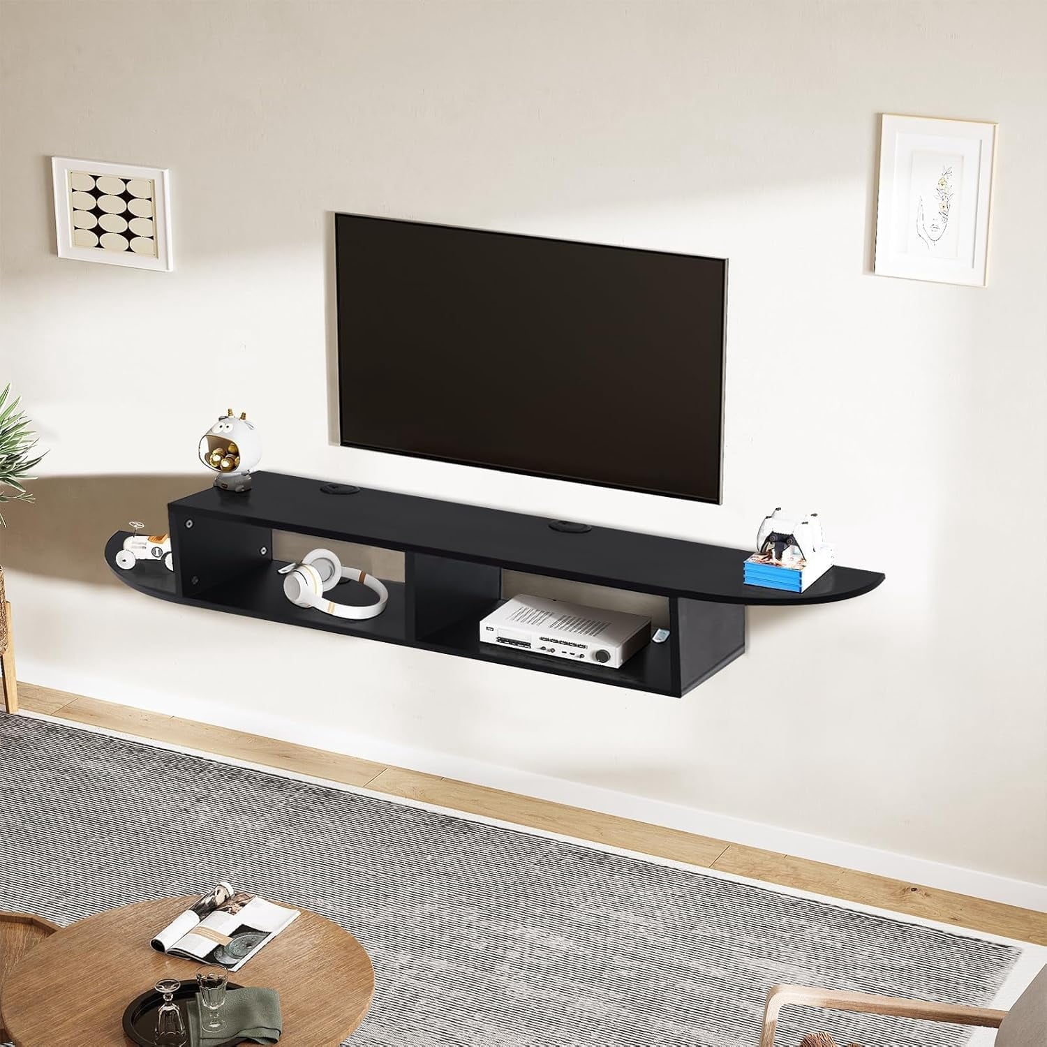 Floating TV Stand, 55" Floating TV Shelf with Storage, Floating Entertainment Center Wall Shelf for Living Room, Floating Shelf for Under TV, Bedroom, Walnu