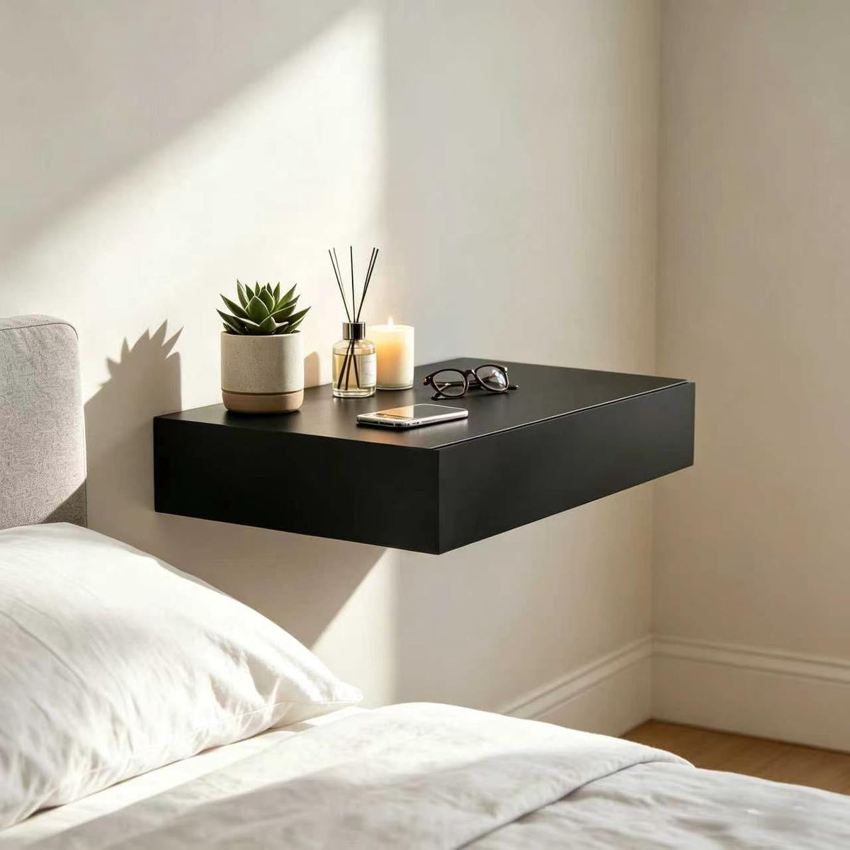 Wall Mount Shelf with Hidden Compartment, 15.75x11.02in, Requires Drilling Floating Shelves, Concealed Storage for Books, Plants, Wall Decor(Black)