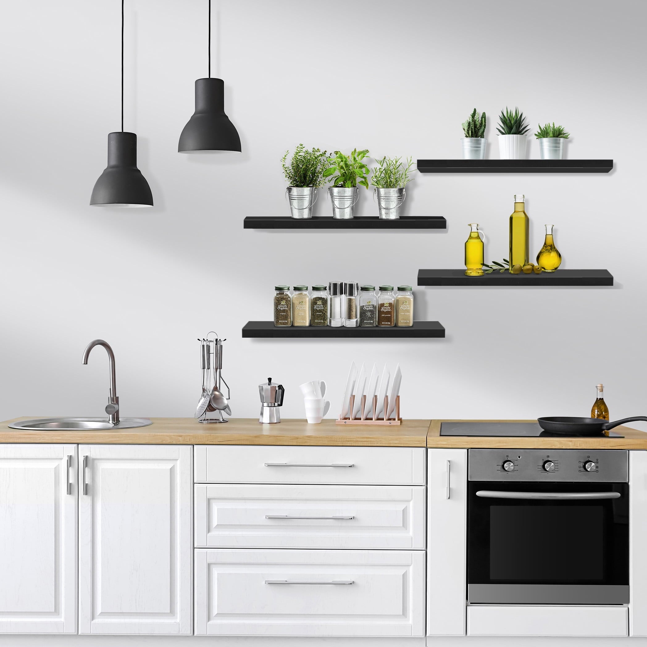 Sorbus Wall Mounted Floating Shelves for Wall Décor - Large 24 Inch, 4 Pack, Black