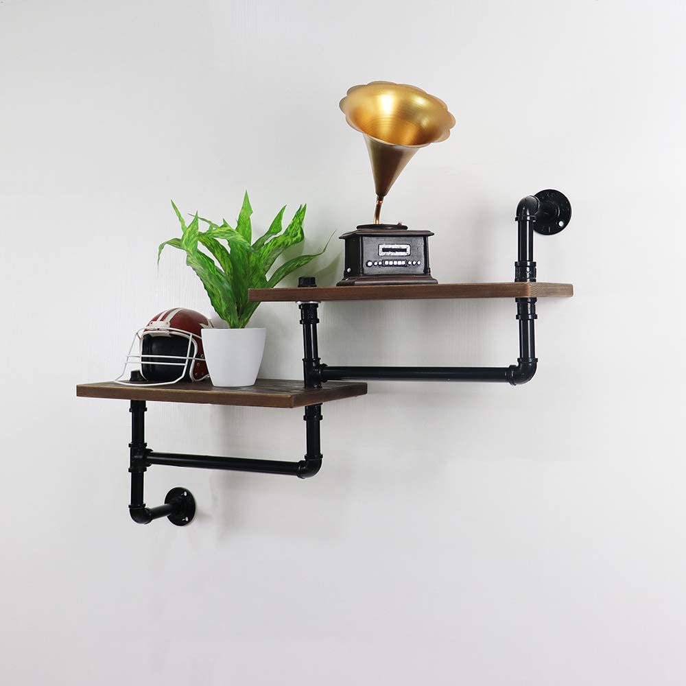 ATT Industrial Pipe Floating Ladder Shelf Rustic Vintage Display Rack Floating Cloth Rack Towel Bar Corner Shelf