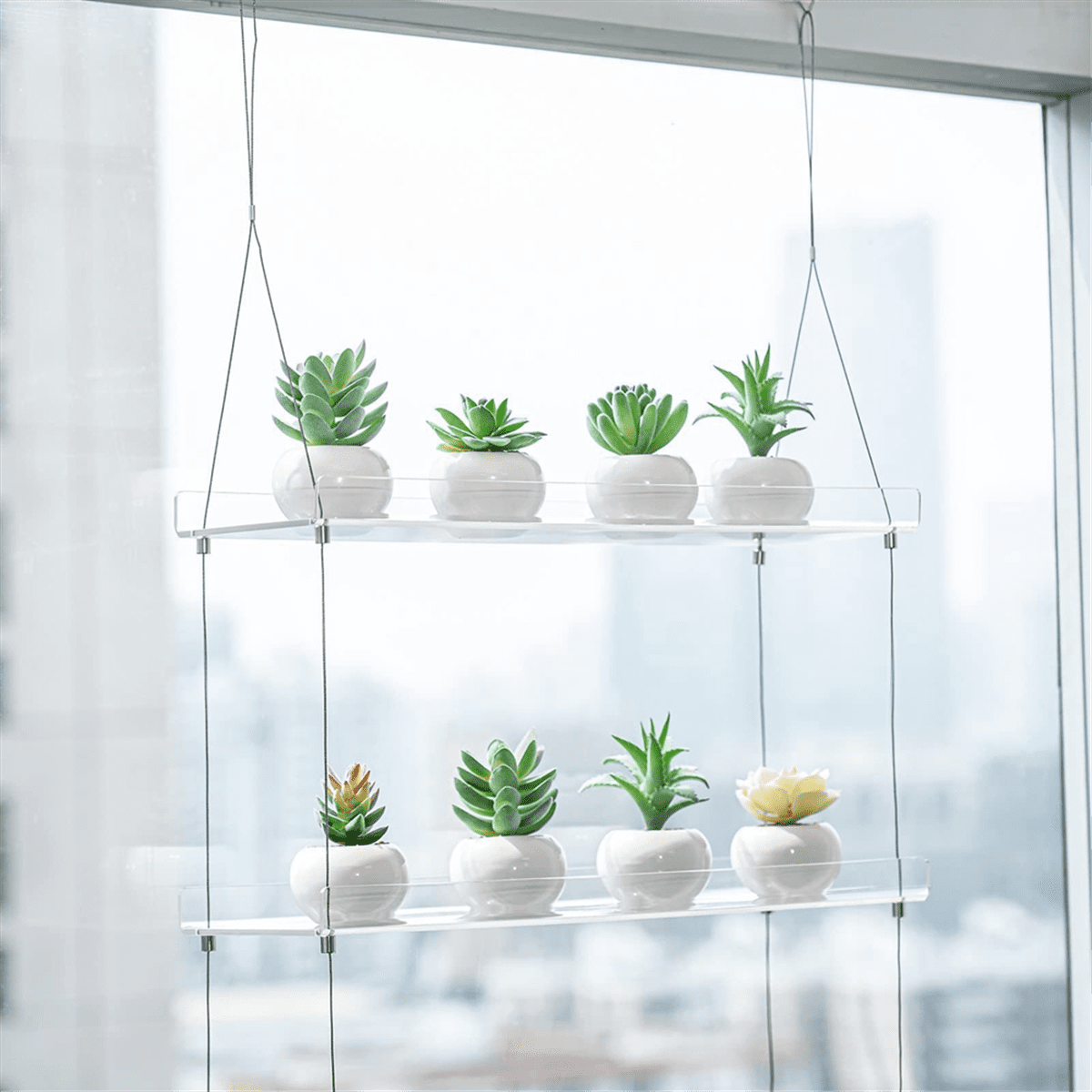 3-Tier Window Plant Shelves 16 Inch, Acrylic Adjustable Hanging Floating Shelf, Window Sill Extender for Indoor Plants