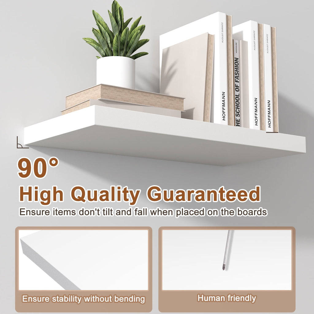 LANDMOK 10 Inch Deep Floating Shelf, 36 x10 Inch Large Wall Mounted Shelf for Kitchen, Bathroom, Living Room, White (3 Pack)