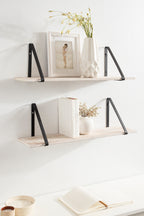 Kate and Laurel Soloman Wooden Floating Wall Shelves, Set of 2, White and Black, Decorative and Functional Floating Shelf for Storage and Display on Wall