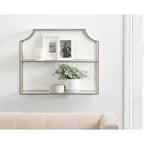 Kate and Laurel Ciel Modern Glam Wide Two-Tier Wall Shelf, 24 x 20, Silver, Tiered Bathroom Shelves for Over the Toilet Storage or Bedroom Makeup Organizer