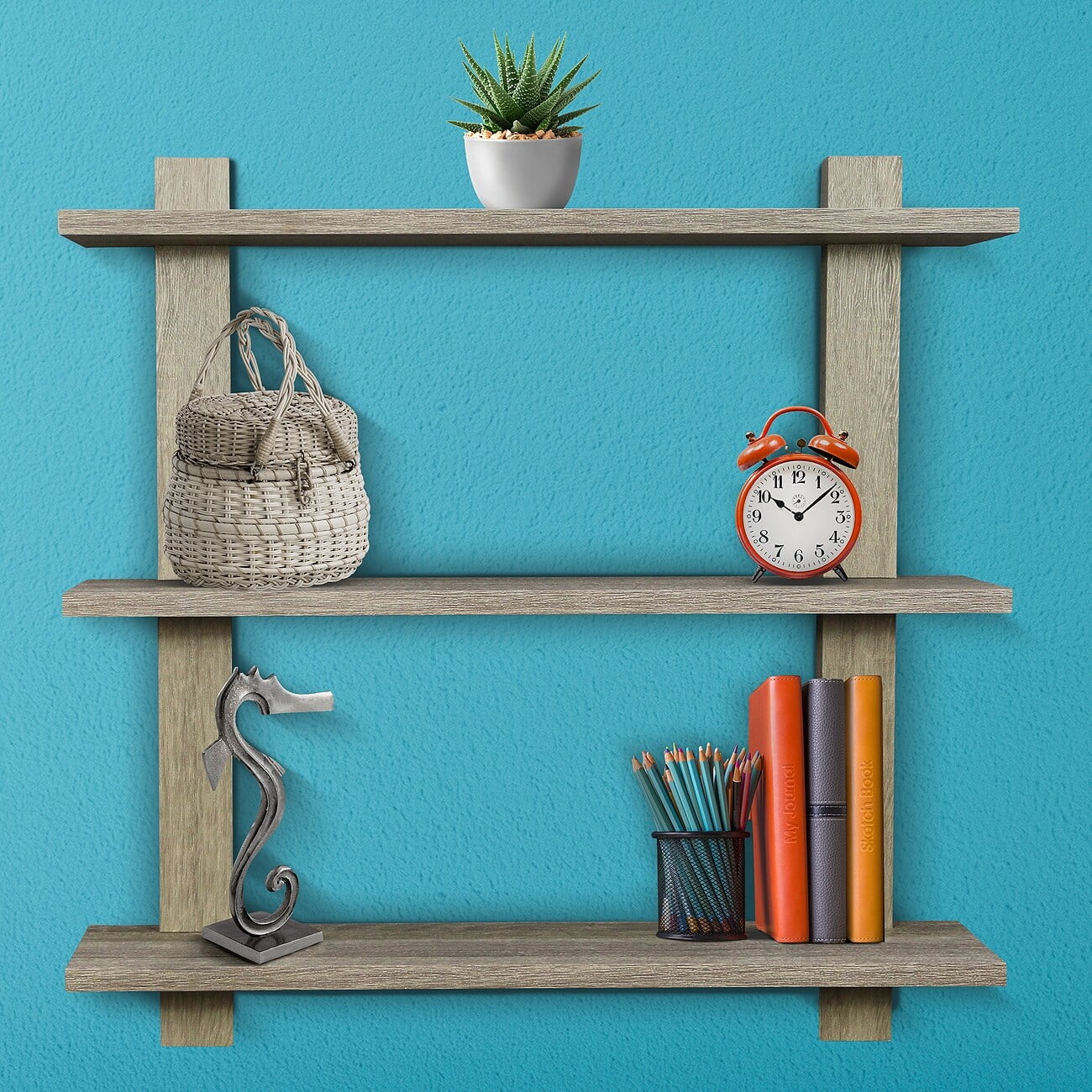 Sorbus Asymmetric Square Floating Shelf: Decorative 3-Tier Display - Grey