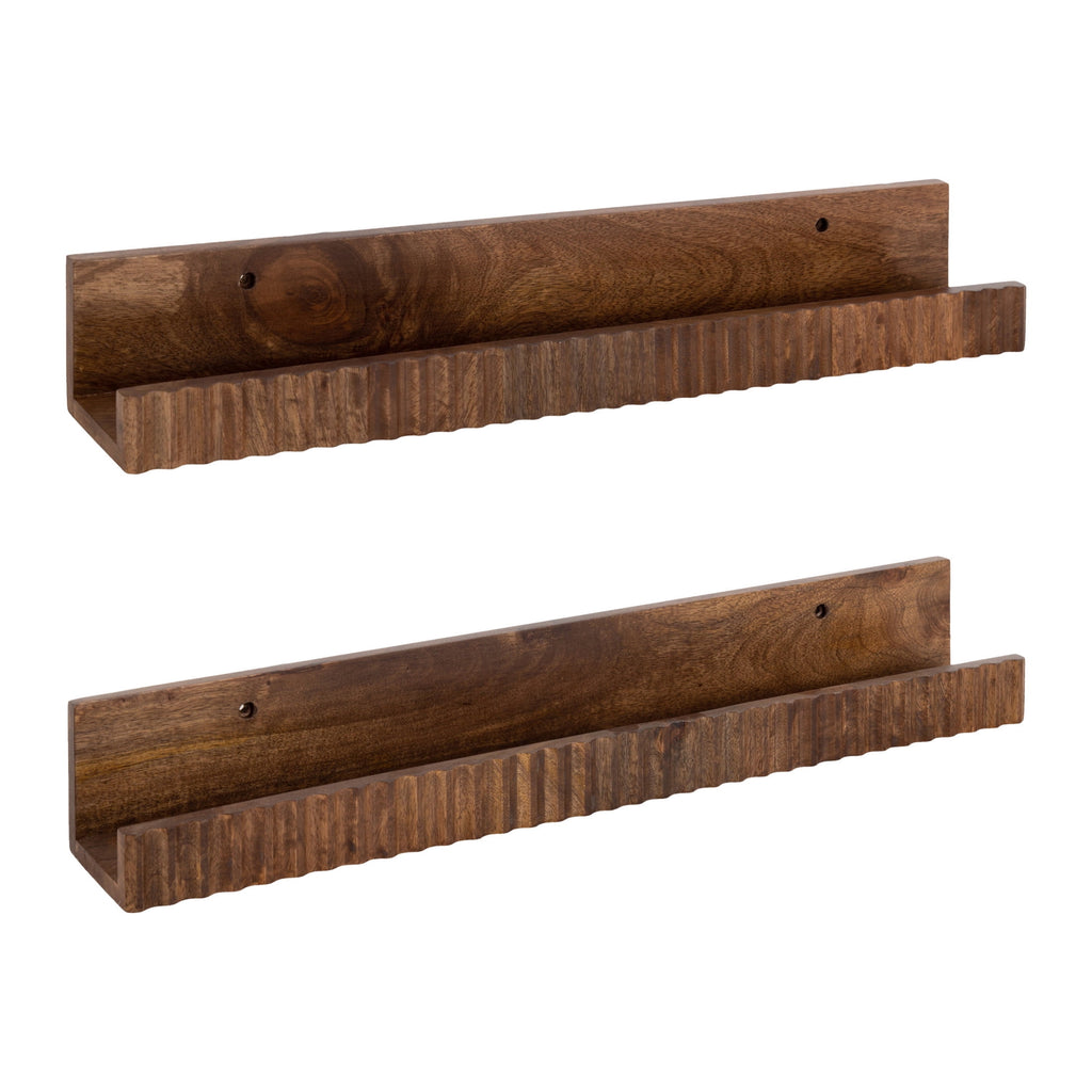 Kate and Laurel Furrow Modern Wood Photo Display Ledges, Set of 2, 24 Inches, Walnut Brown, Scalloped Floating Picture Ledge Shelf Set with Lip for Use as Nursery Book Shelves or Gallery Wall Decor