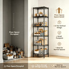 melmine Slim Vertical Storage Shelf,6-Tier Narrow Storage Rack for Bathroom Small Spaces,Adjustable Metal Shelving Unit,15.8"W x 11.8"D x 63"H,Black