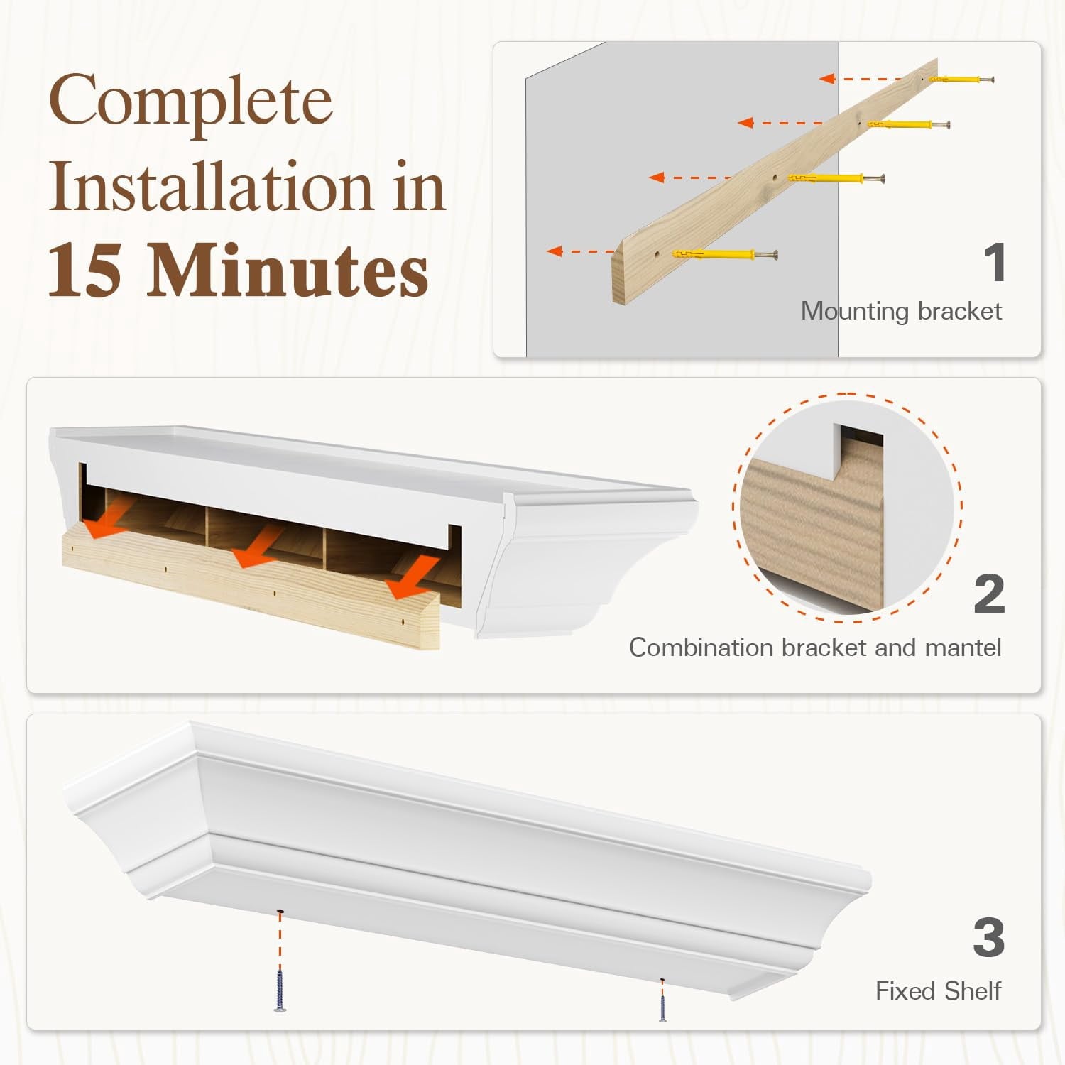 Curoee Fireplace Mantel 60 inch, White Floating Shelf for Wall with Hidden Bracket,White